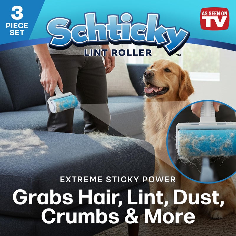 Schticky Lint Roller Set - Reusable & Washable Lint Roller Cleaner for Clothes Sofa Furniture Car Cat Dog Hair - Clean in a Quicky with Schticky (3 Piece Set) - Image 3